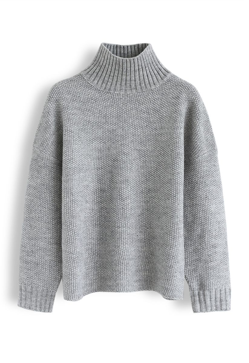 Cozy Daydreams Turtleneck Knit Sweater in Grey