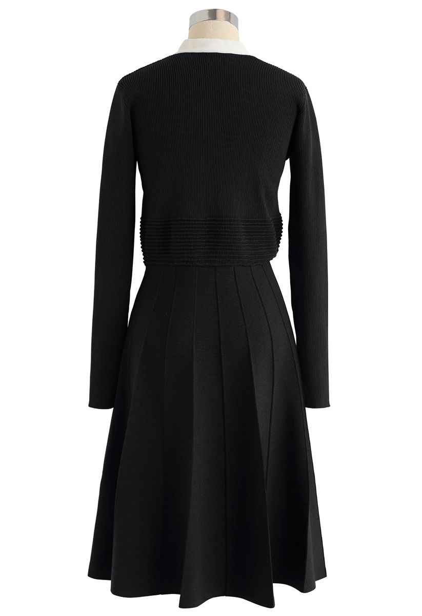 Bowknot Long Sleeves Knit Dress in Black - Retro, Indie and Unique Fashion