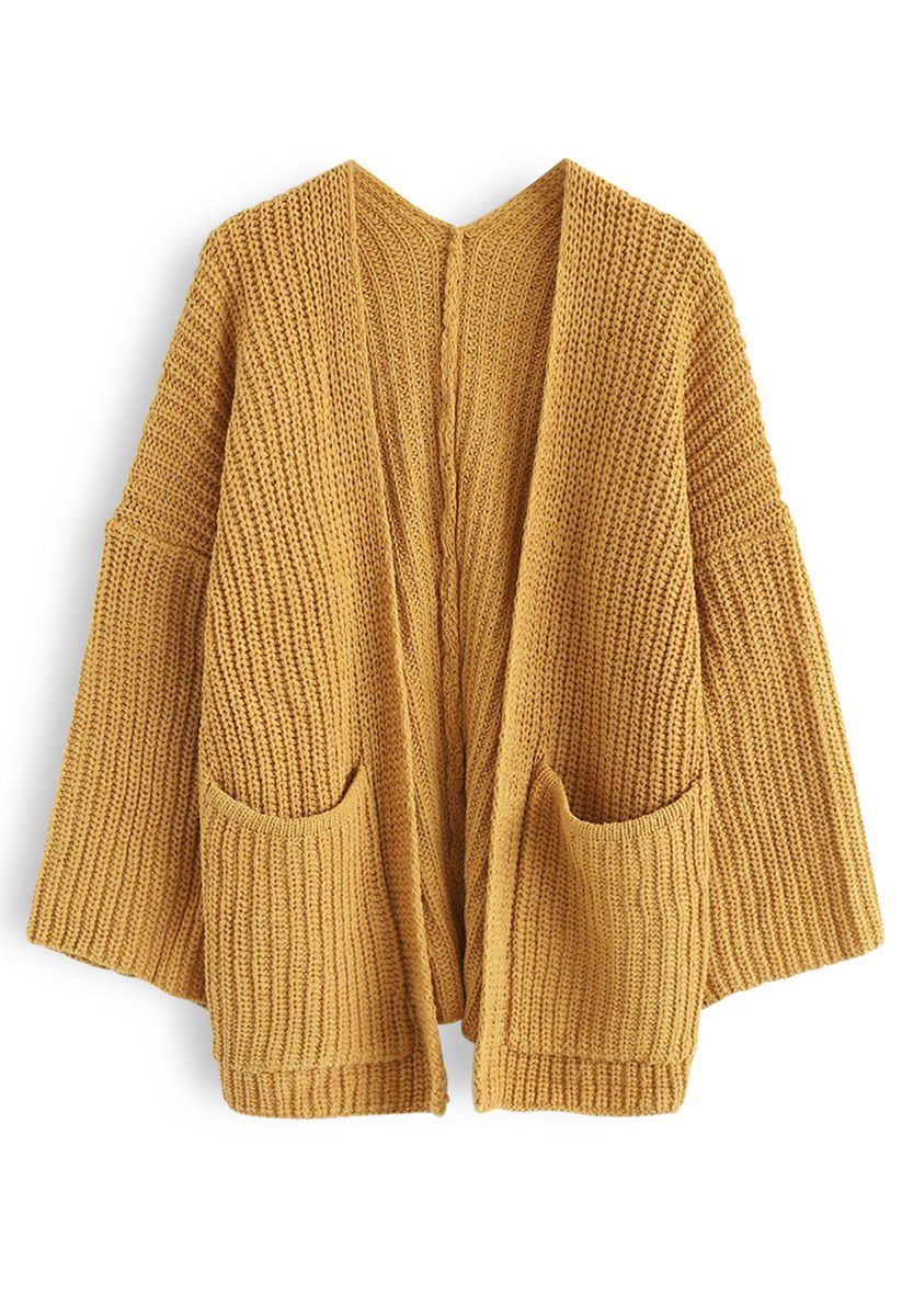 V-Shape Cutout Back Knit Cardigan in Mustard - Retro, Indie and Unique ...