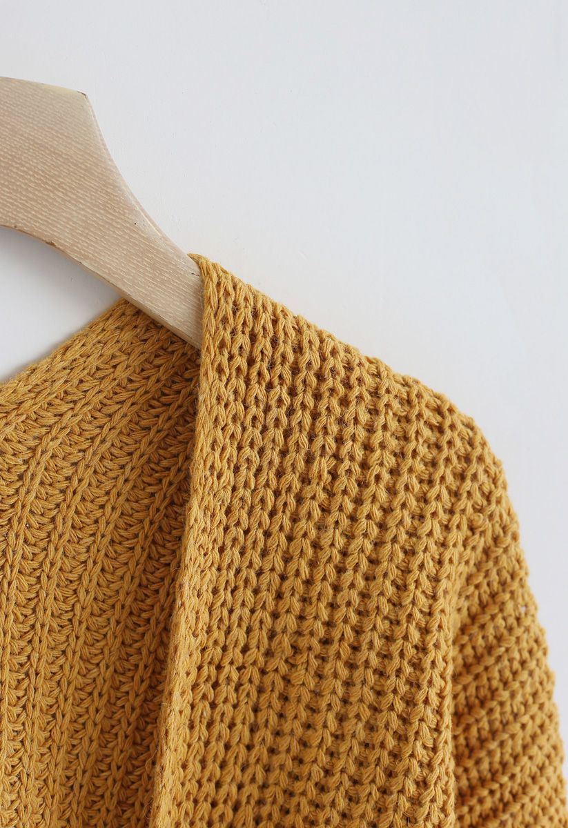 V-Shape Cutout Back Knit Cardigan in Mustard
