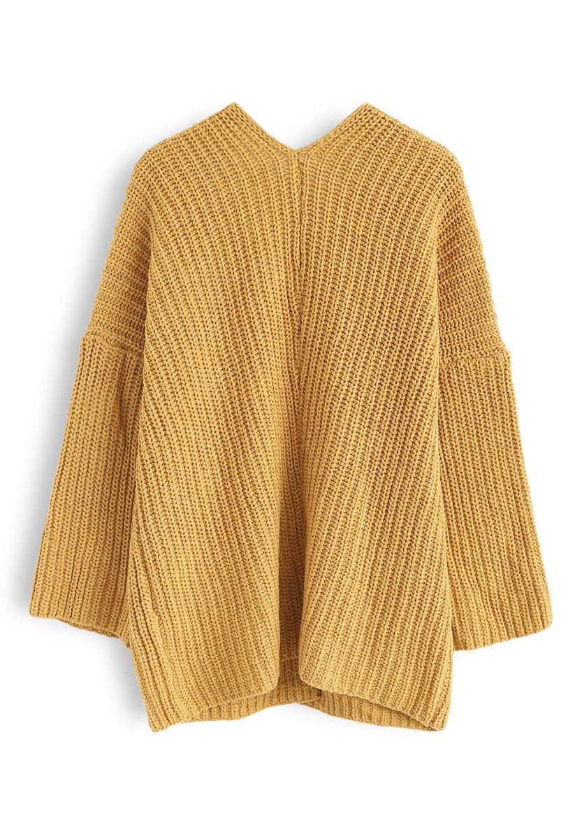 V-Shape Cutout Back Knit Cardigan in Mustard