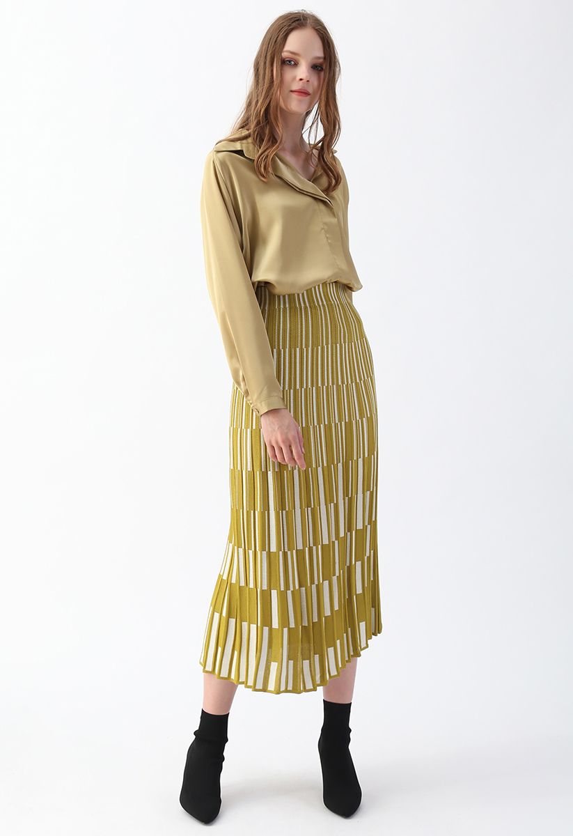 Color Blocked Knit Maxi Skirt in Mustard