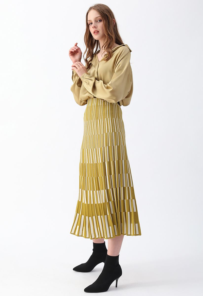 Color Blocked Knit Maxi Skirt in Mustard