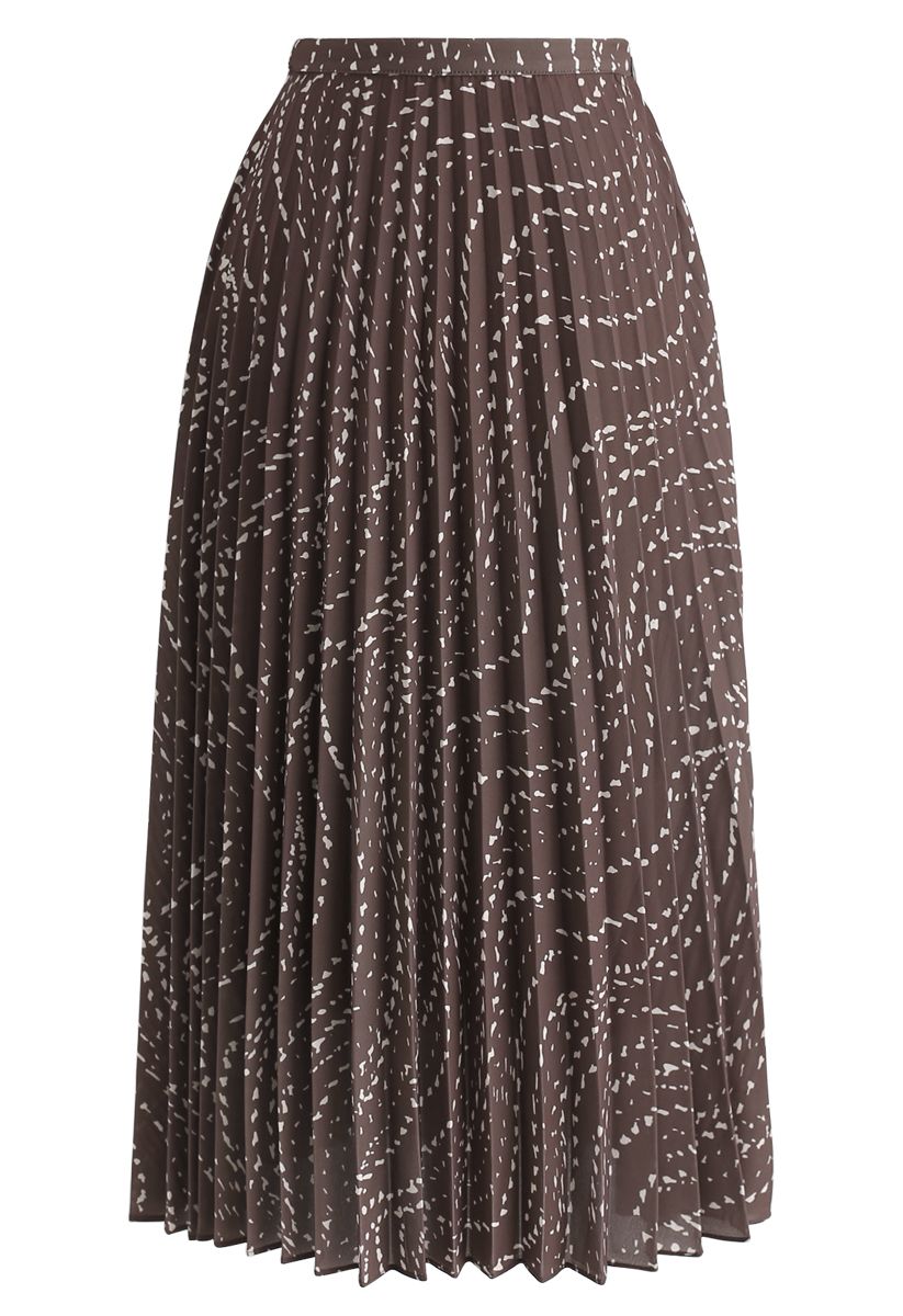 Wavy Spotted Pleated Midi Skirt in Brown - Retro, Indie and Unique Fashion