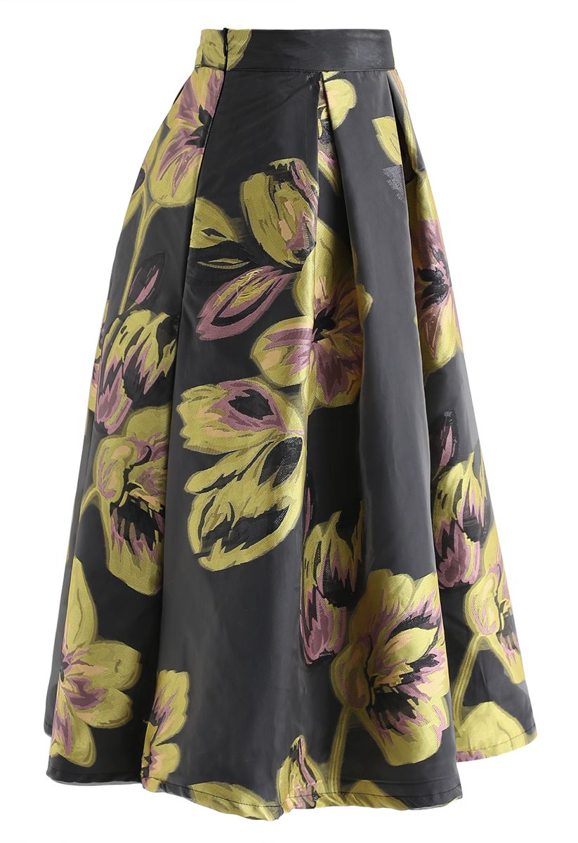 Flower Pattern Organza A-Line Midi Skirt - Retro, Indie and Unique Fashion