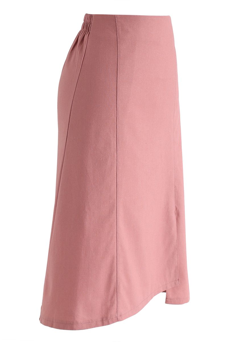 Asymmetric Hem Pencil Skirt in Pink - Retro, Indie and Unique Fashion