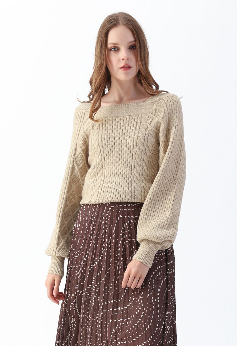 Square Neck Soft Knit Sweater in Camel - Retro, Indie and Unique Fashion