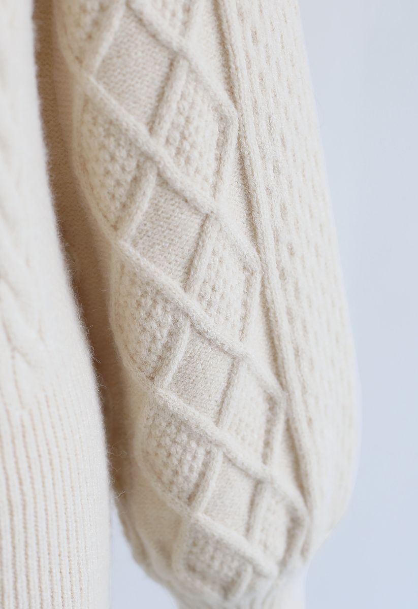Square Neck Soft Knit Sweater in Cream - Retro, Indie and Unique Fashion