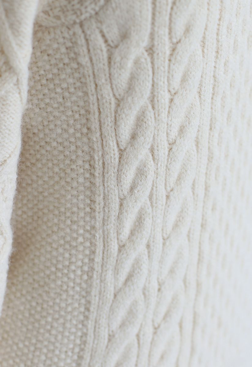 Square Neck Soft Knit Sweater in Cream