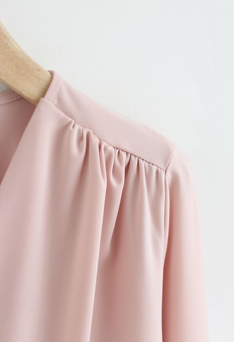 Button Decorated Wrap Chiffon Top in Pink