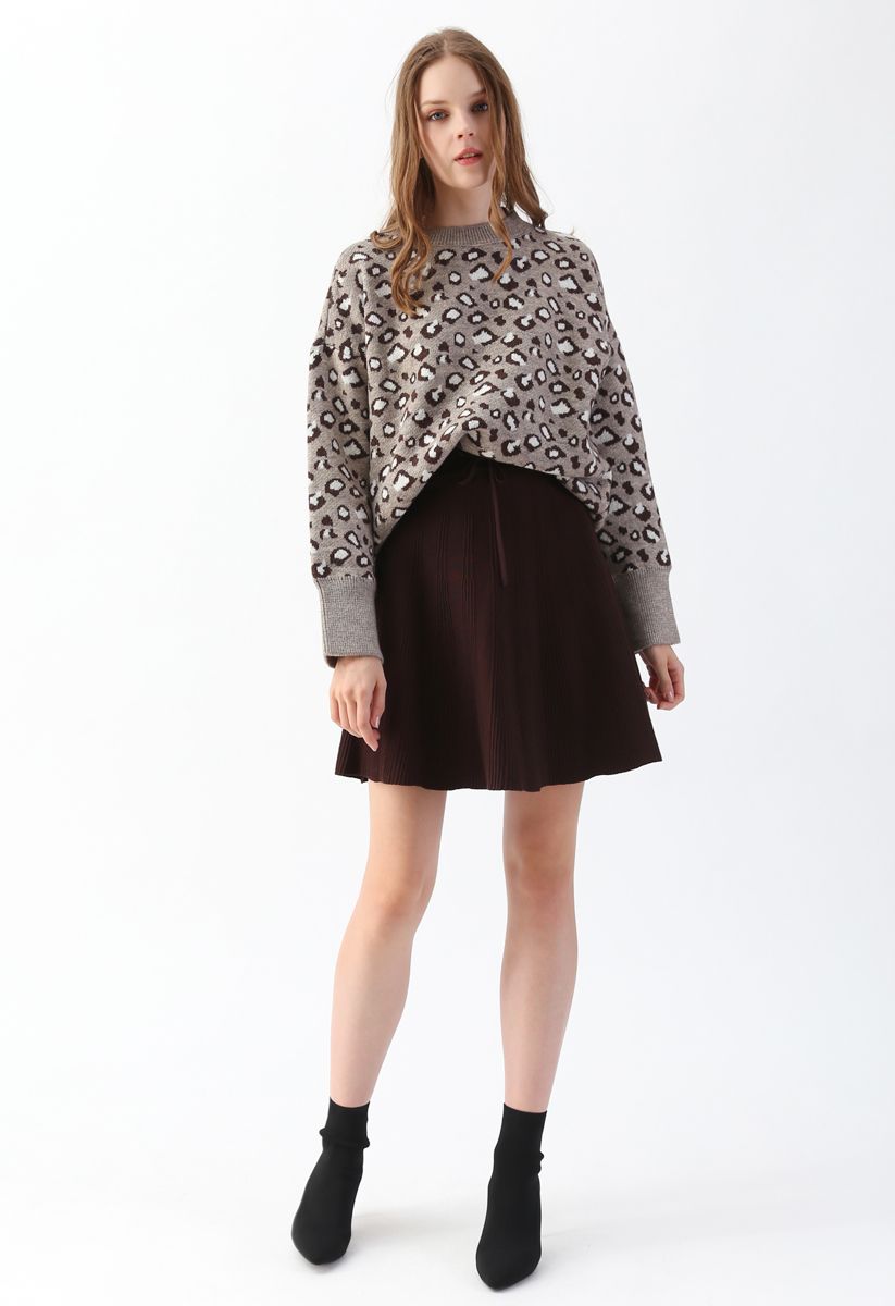Taupe Leopard Knit Sweater - Retro, Indie and Unique Fashion