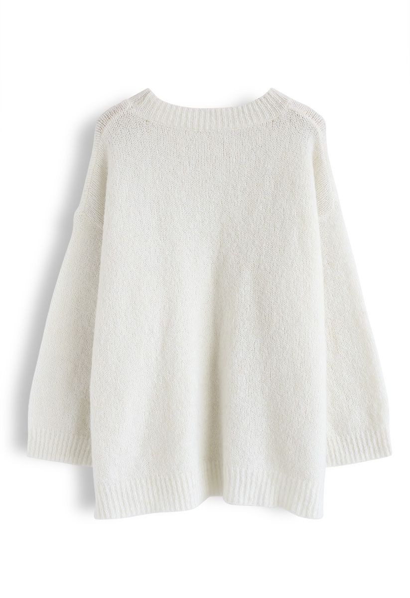 Hi-Lo Hem Oversize Knit Sweater in White - Retro, Indie and Unique Fashion