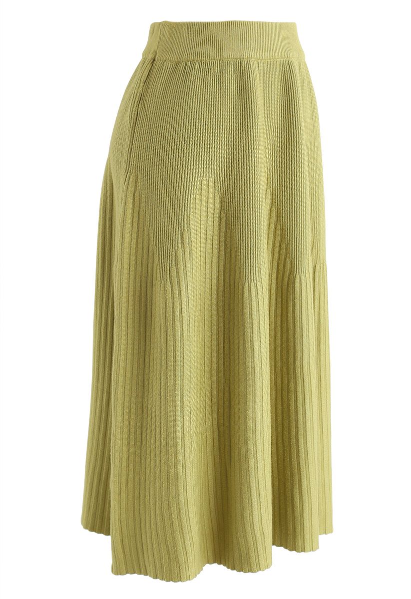 Radiant Lines Knit Midi Skirt in Moss Green