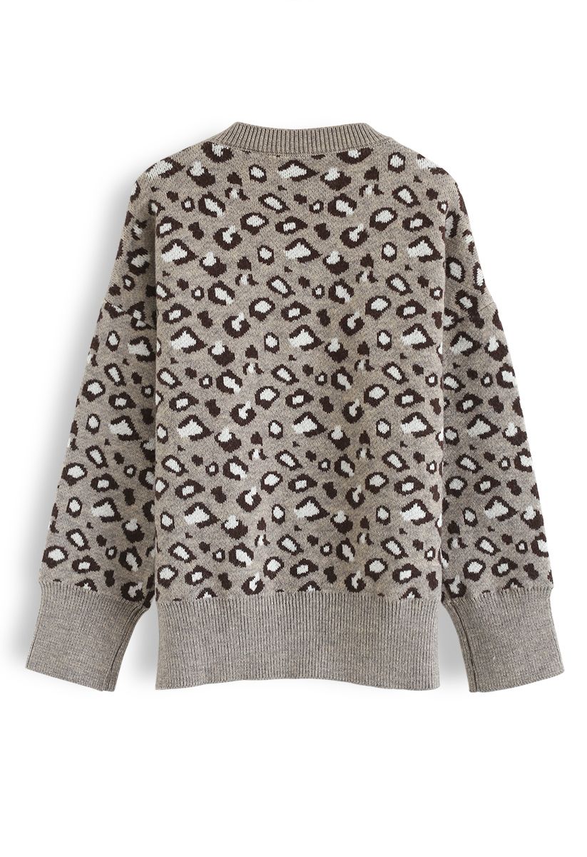 Taupe Leopard Knit Sweater - Retro, Indie and Unique Fashion