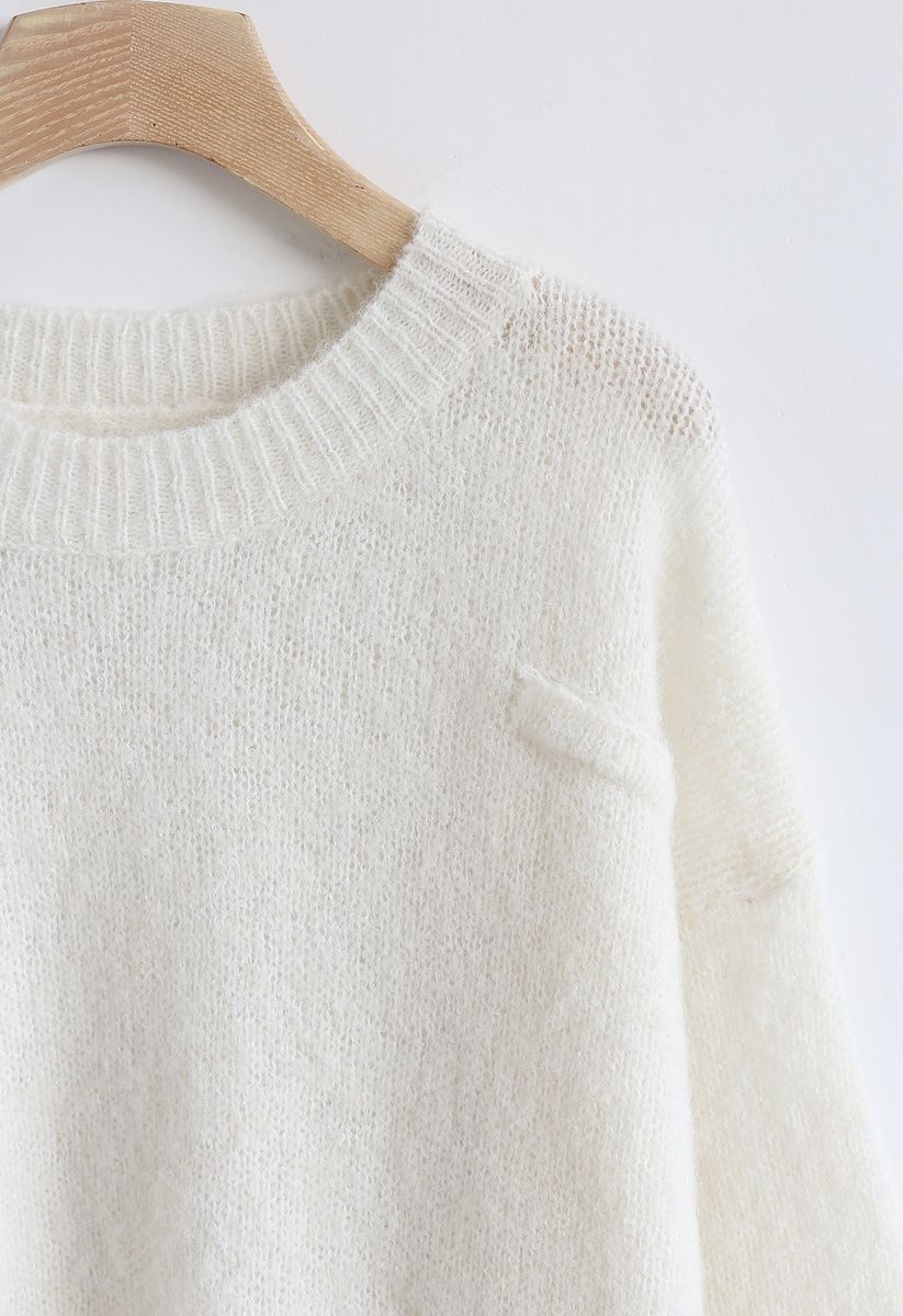 Hi-Lo Hem Oversize Knit Sweater in White