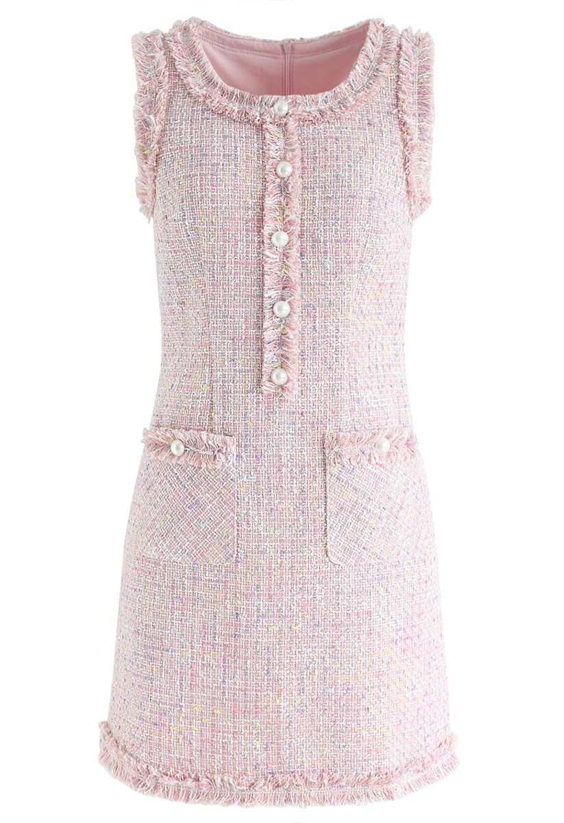 Faux Pearls Tasseled Tweed Sleeveless Dress - Retro, Indie and Unique ...