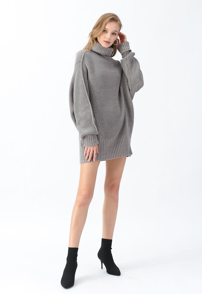 Batwing Sleeves Cowl Neck Knit Dress in Grey - Retro, Indie and Unique ...