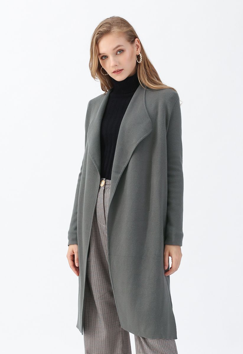 Classy Open Front Knit Coat in Olive - Retro, Indie and Unique Fashion