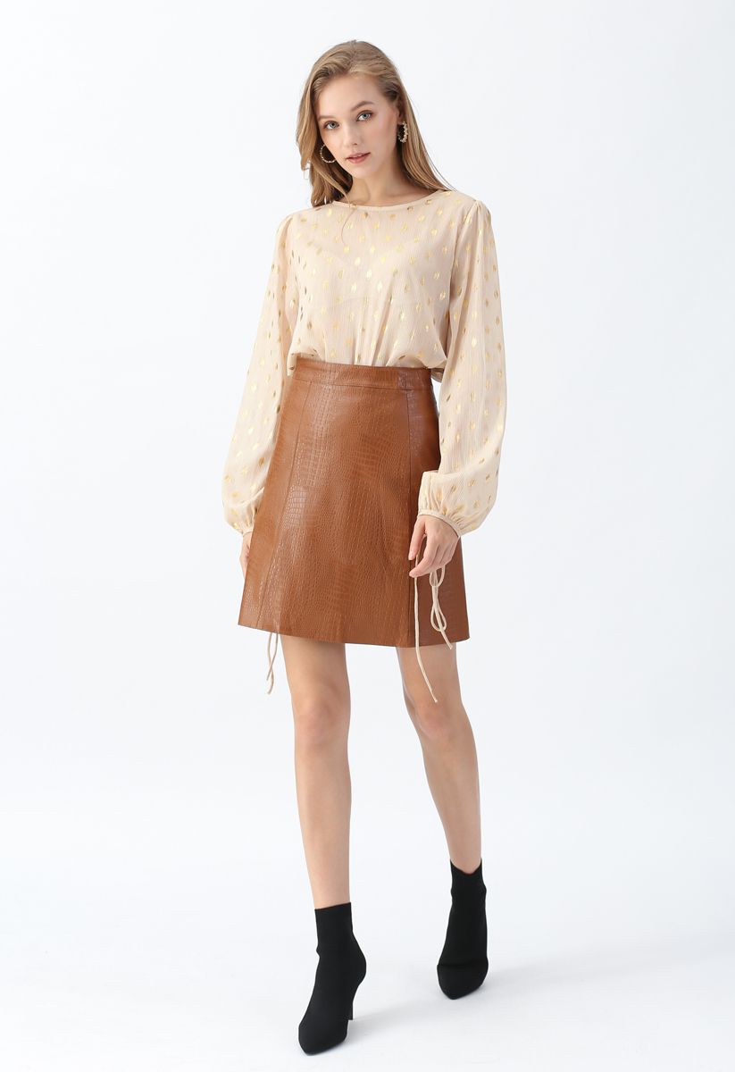 Crocodile Print Faux Leather Skirt in Caramel - Retro, Indie and Unique ...