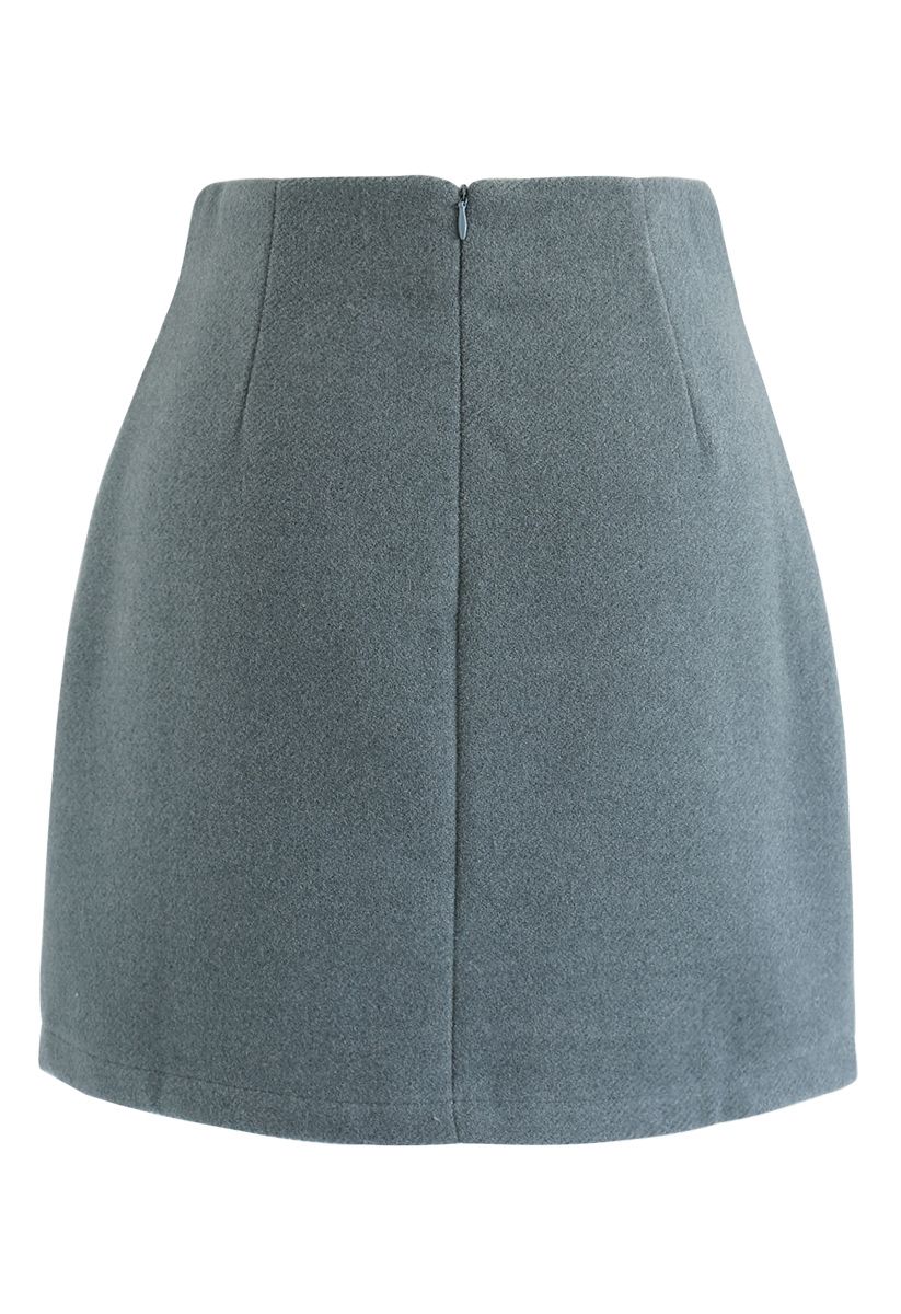 Button Decorated Flap Mini Skirt in Teal - Retro, Indie and Unique Fashion