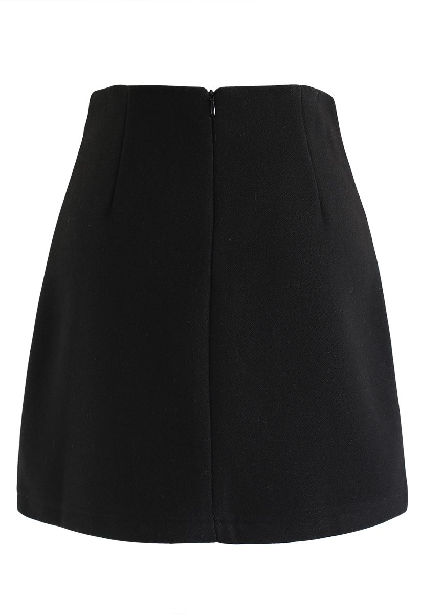 Button Decorated Flap Mini Skirt in Black - Retro, Indie and Unique Fashion