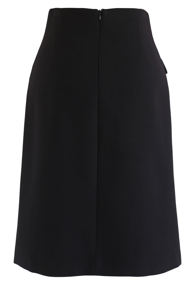 Button Decorated Flap Pockets Skirt in Black - Retro, Indie and Unique ...