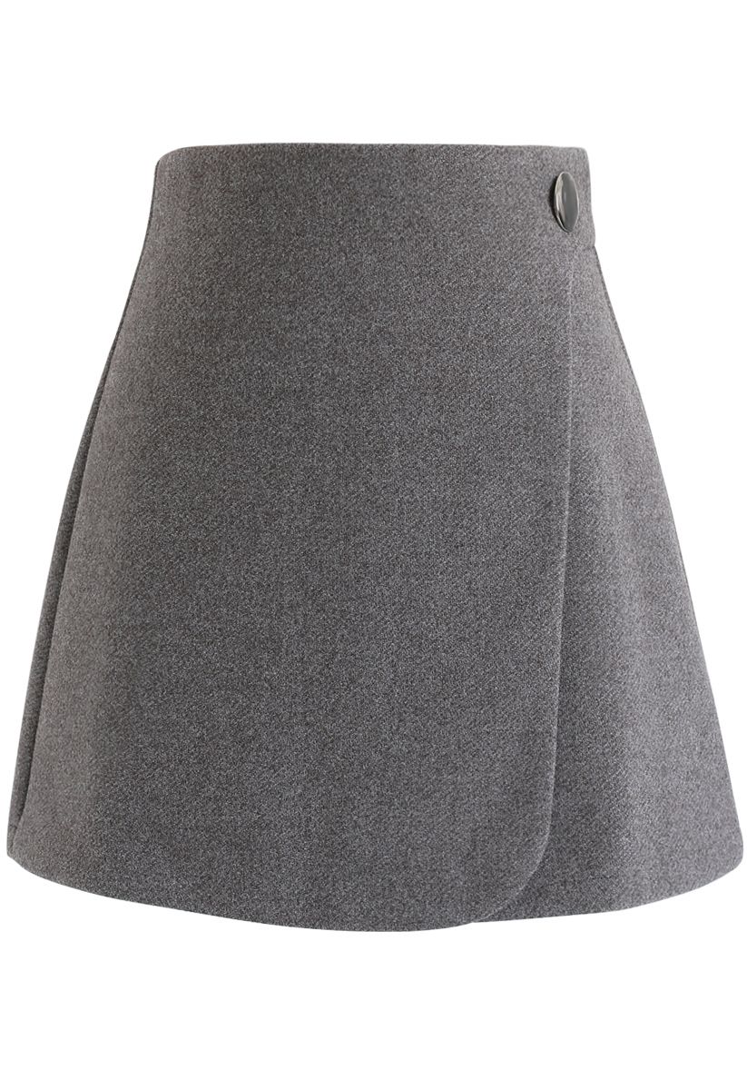 Button Decorated Flap Mini Skirt in Grey - Retro, Indie and Unique Fashion