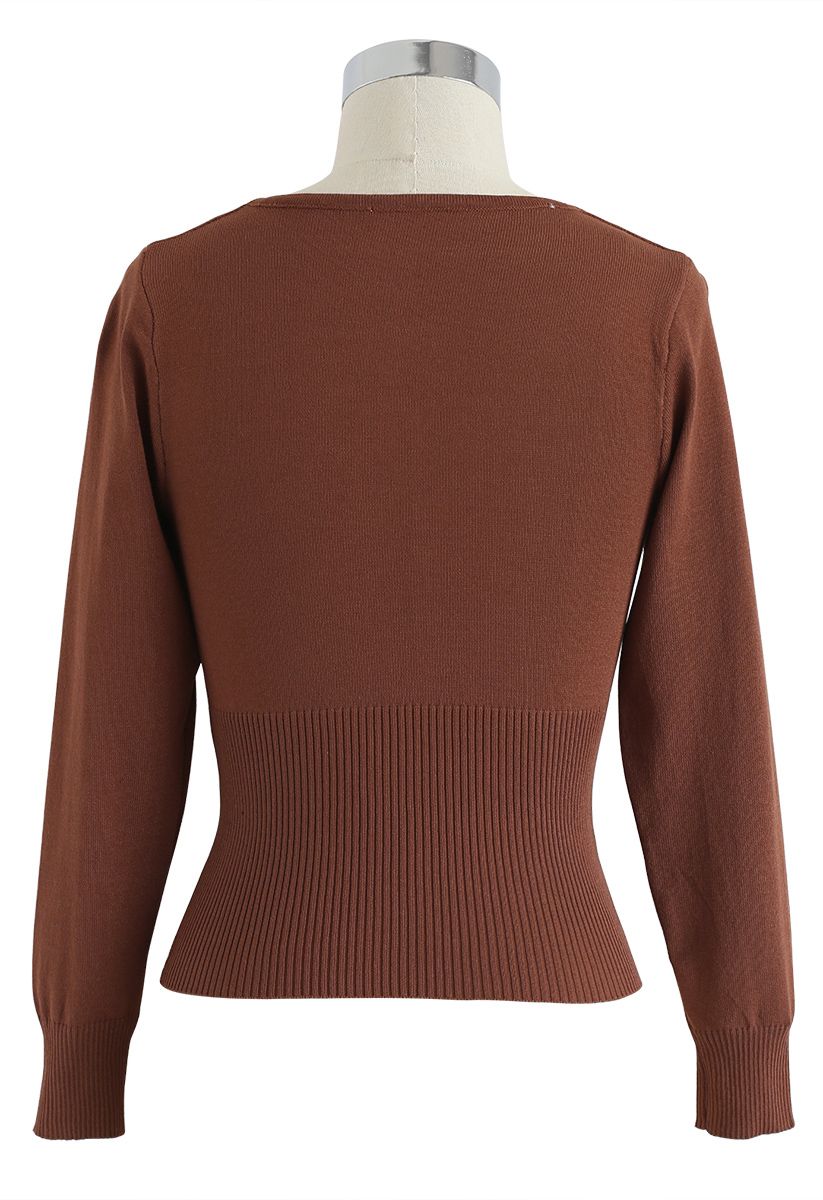 Front Ruched Knit Top in Caramel