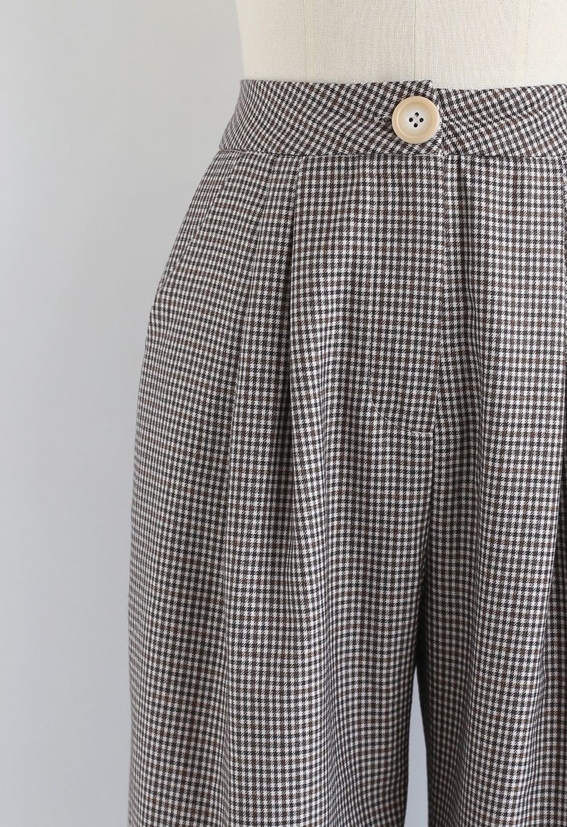 Houndstooth High-Waisted Wide-Leg Pants