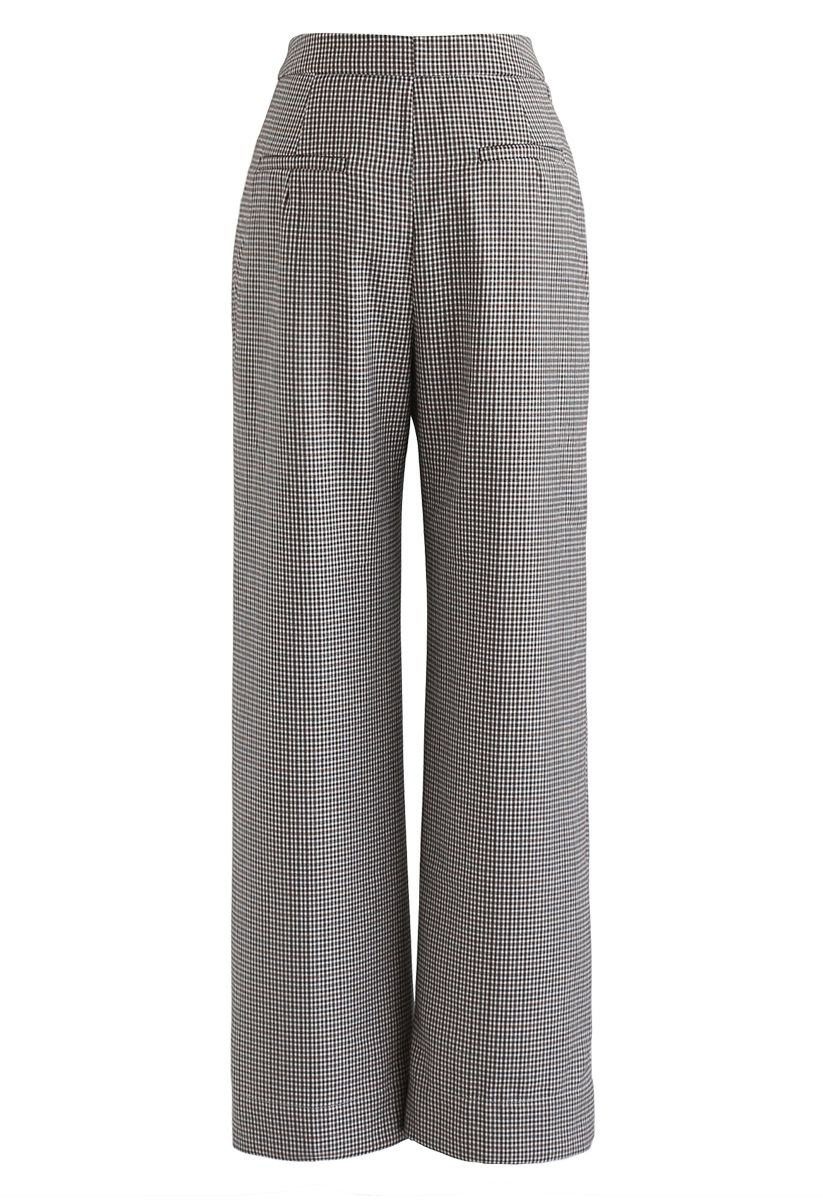 Houndstooth High-Waisted Wide-Leg Pants