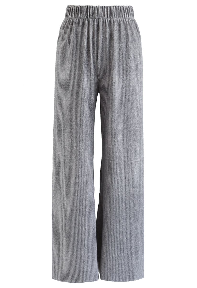 Corduroy Wide-Leg Pants in Grey