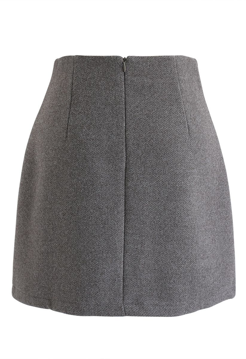 Button Decorated Flap Mini Skirt in Grey - Retro, Indie and Unique Fashion