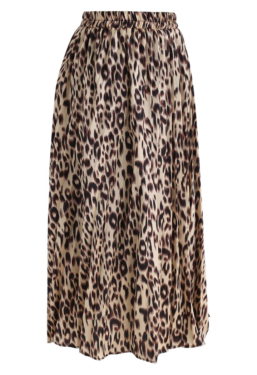 Leopard Printed Pleated Midi Skirt