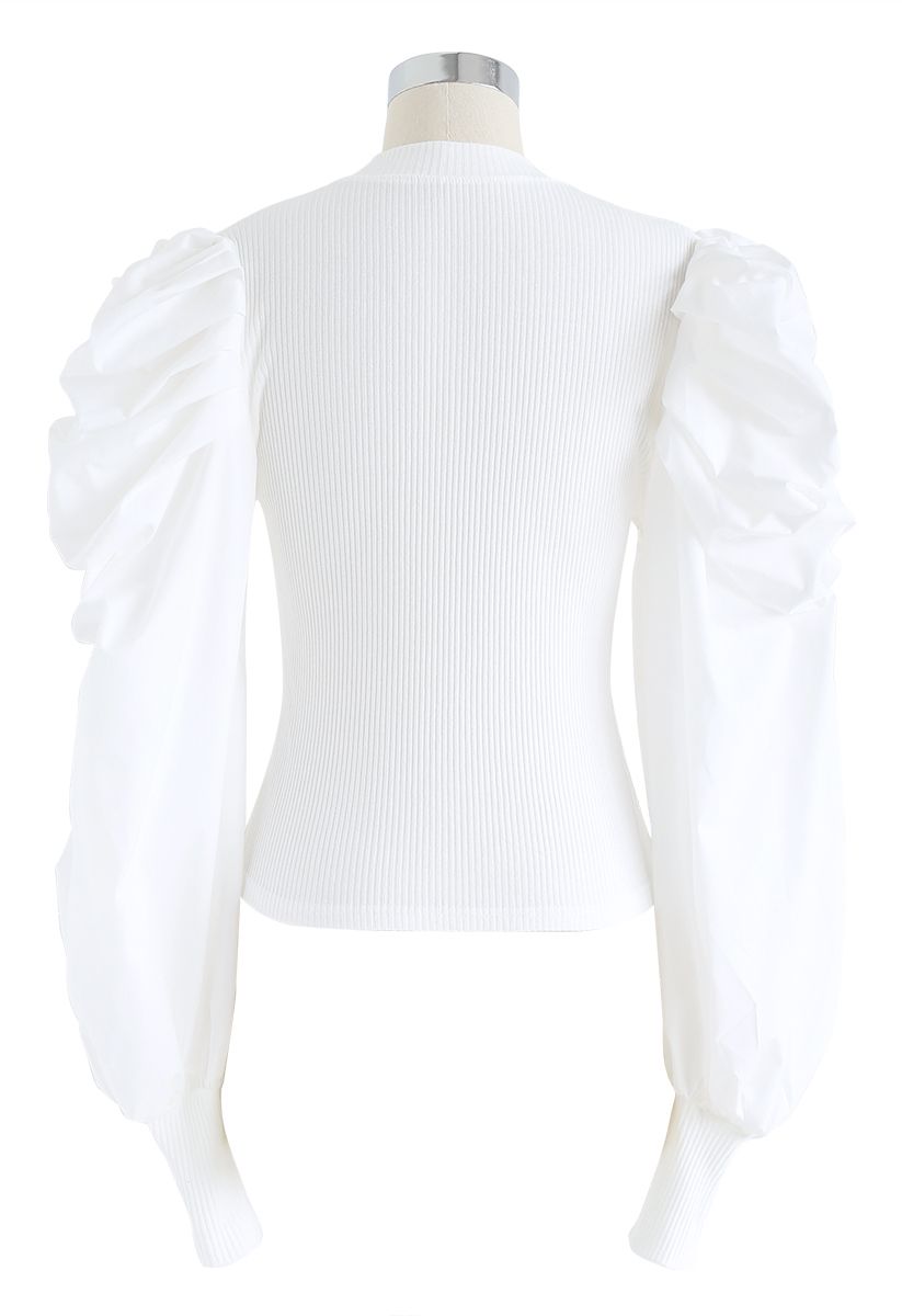 Dramatic Bubble-Sleeves Knit Top in White - Retro, Indie and Unique Fashion