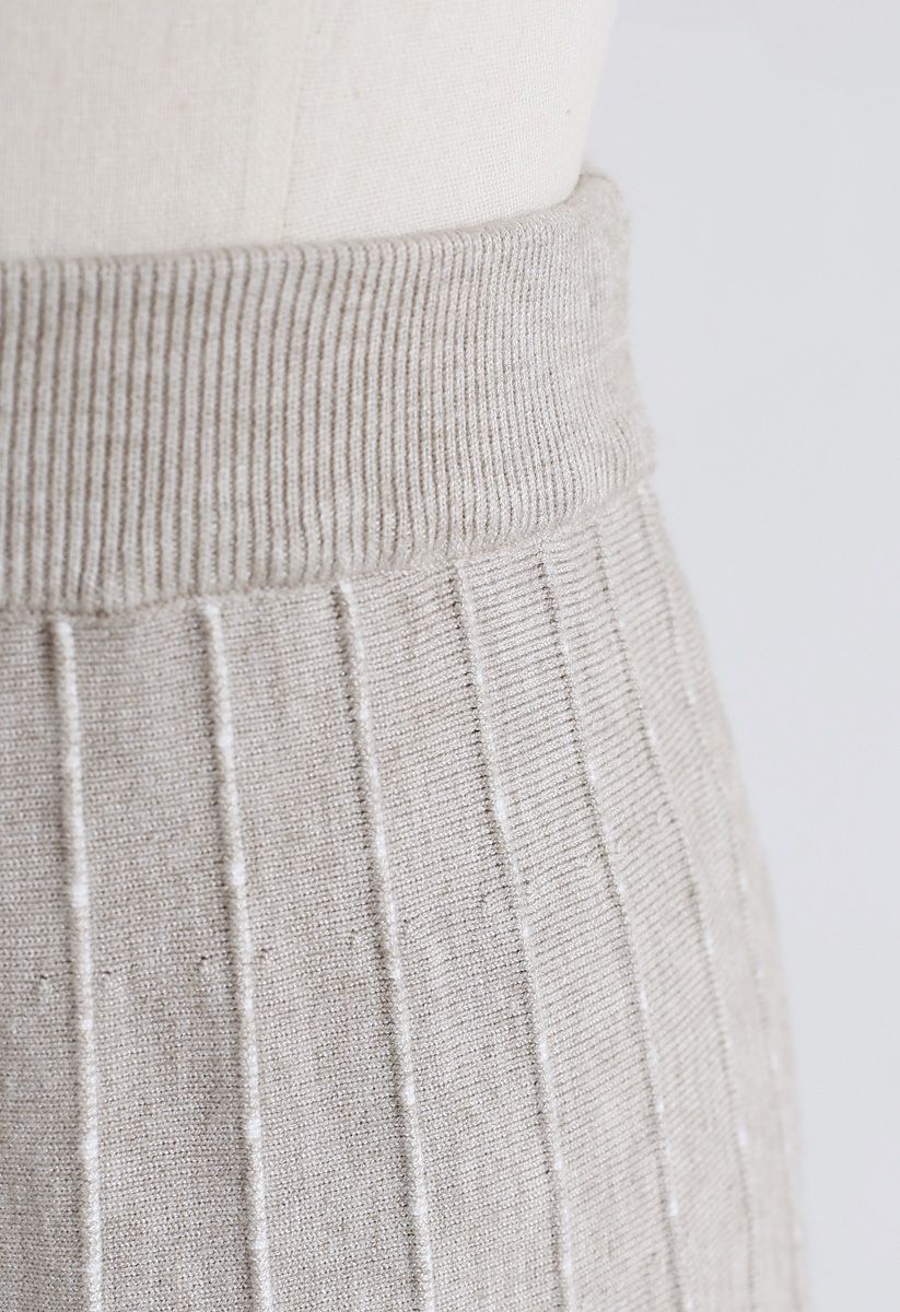 Striped Knit A-Line Midi Skirt in Sand - Retro, Indie and Unique Fashion