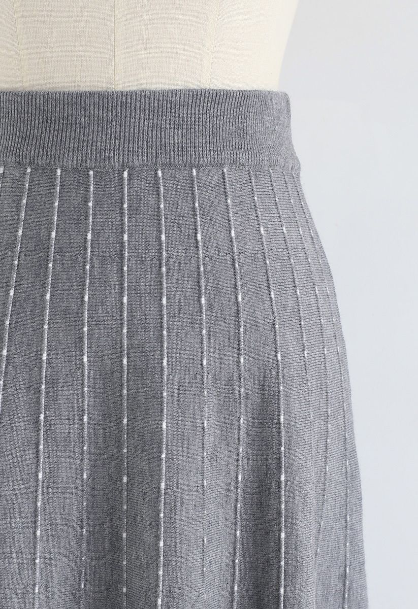 Striped Knit A-Line Midi Skirt in Grey - Retro, Indie and Unique Fashion