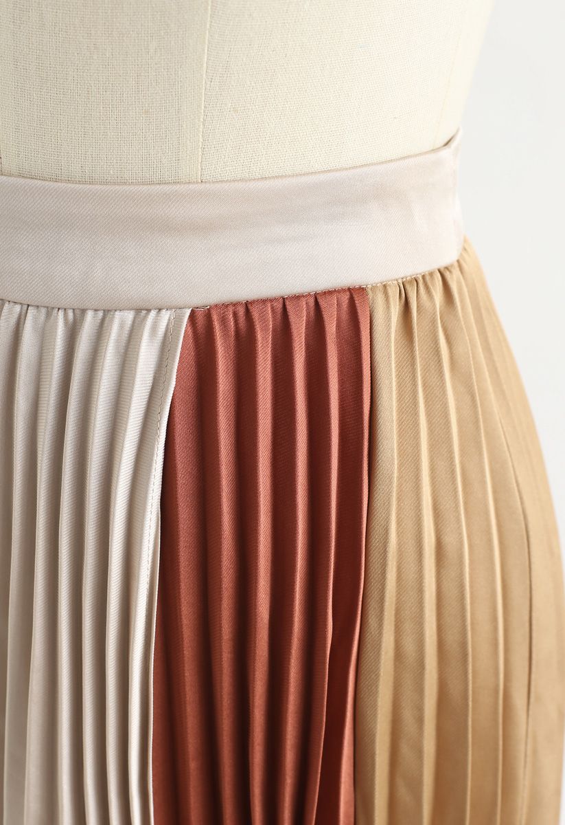 Color Blocked Satin Asymmetric Pleated Skirt - Retro, Indie and Unique ...