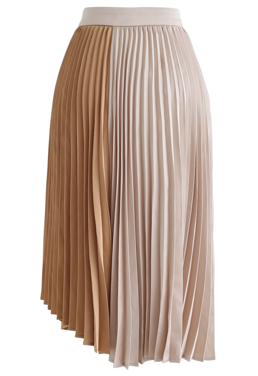 Color Blocked Satin Asymmetric Pleated Skirt - Retro, Indie and Unique ...