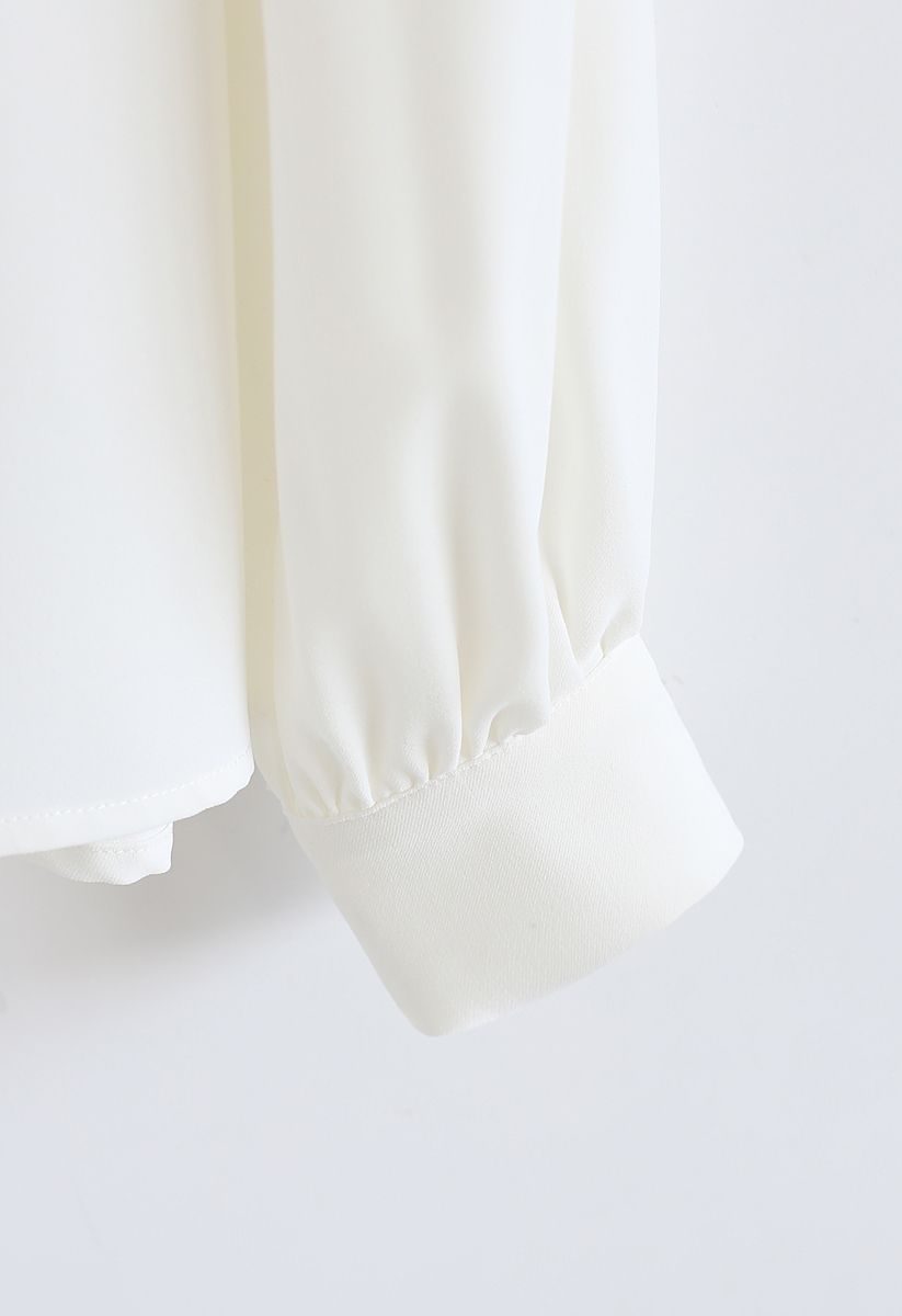 Button Brooch Mock Neck Smock Top in White - Retro, Indie and Unique ...