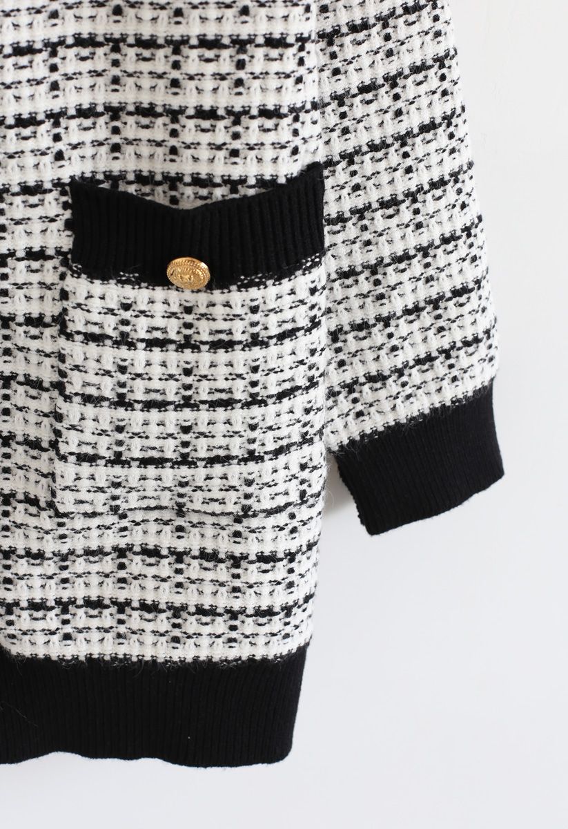 Pockets Button Trim Knit Cardigan in White
