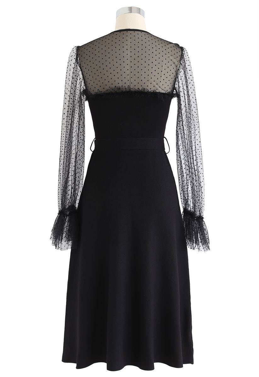 Dreamy Dots Sheer Sleeves Knit Dress in Black - Retro, Indie and Unique ...