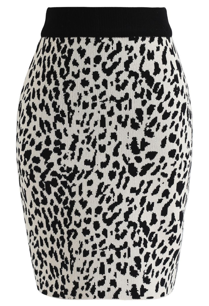 Leopard Print Mini Knit Skirt in Black - Retro, Indie and Unique Fashion