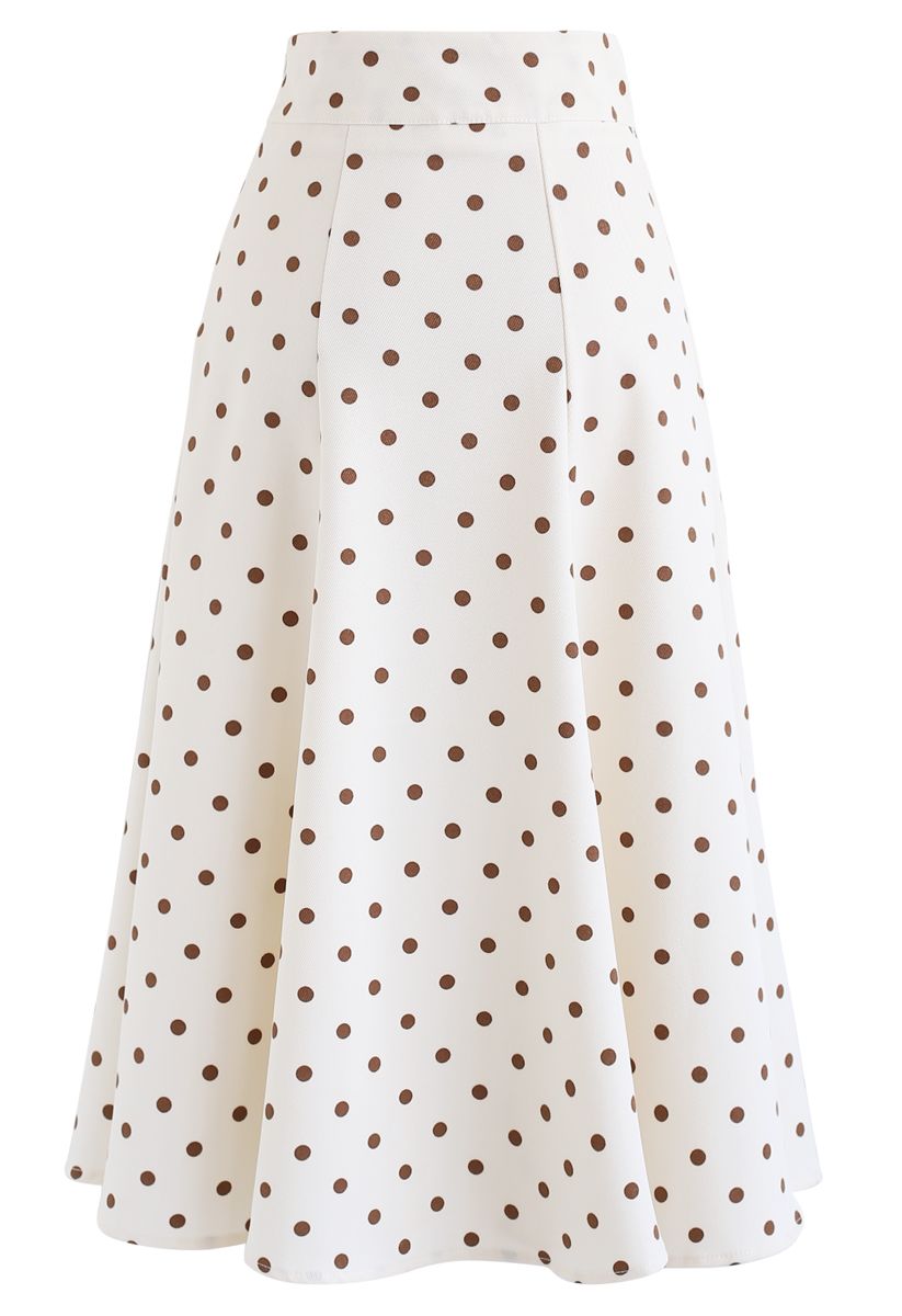 Polka Dot Printed A-Line Midi Skirt - Retro, Indie and Unique Fashion