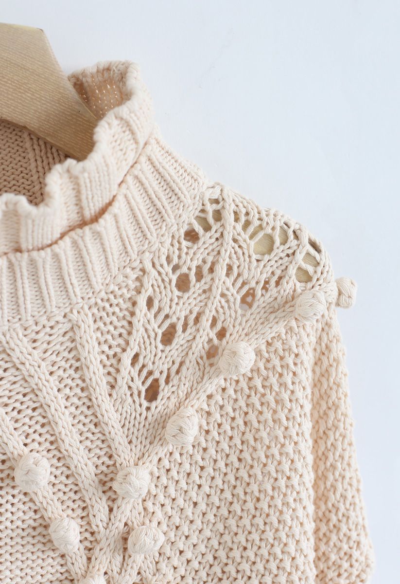 Hollow Out Pom-Pom Cable Knit Sweater in Cream - Retro, Indie and ...
