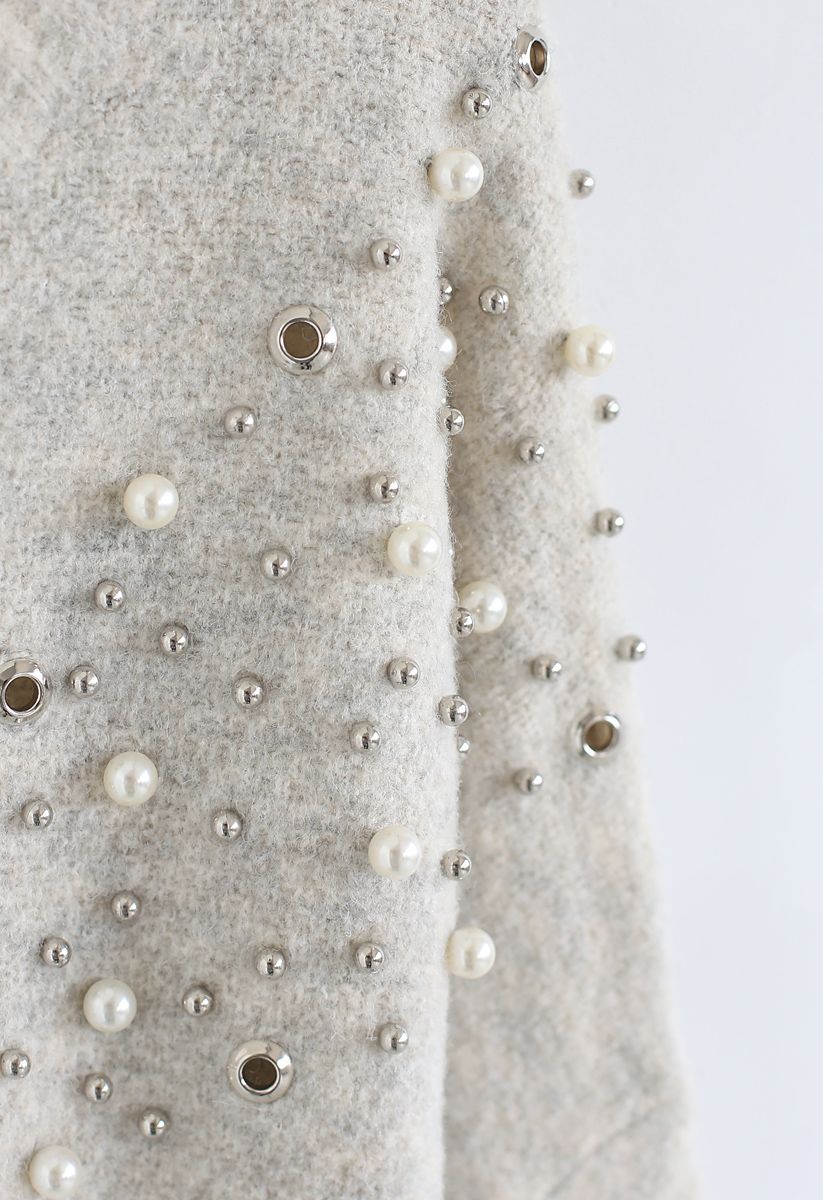 Pearls and Beads Raw Hem Oversize Knit Sweater