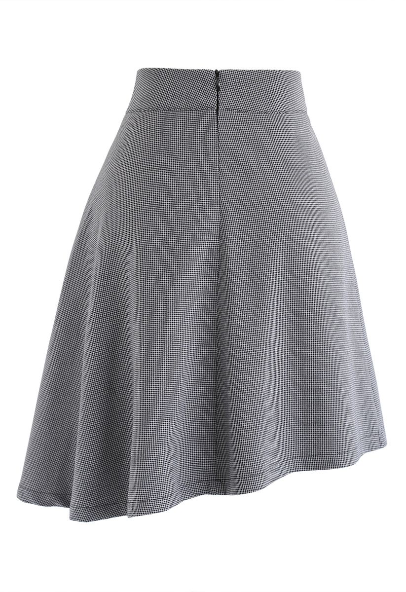 Houndstooth Asymmetric A-Line Skirt in Smoke
