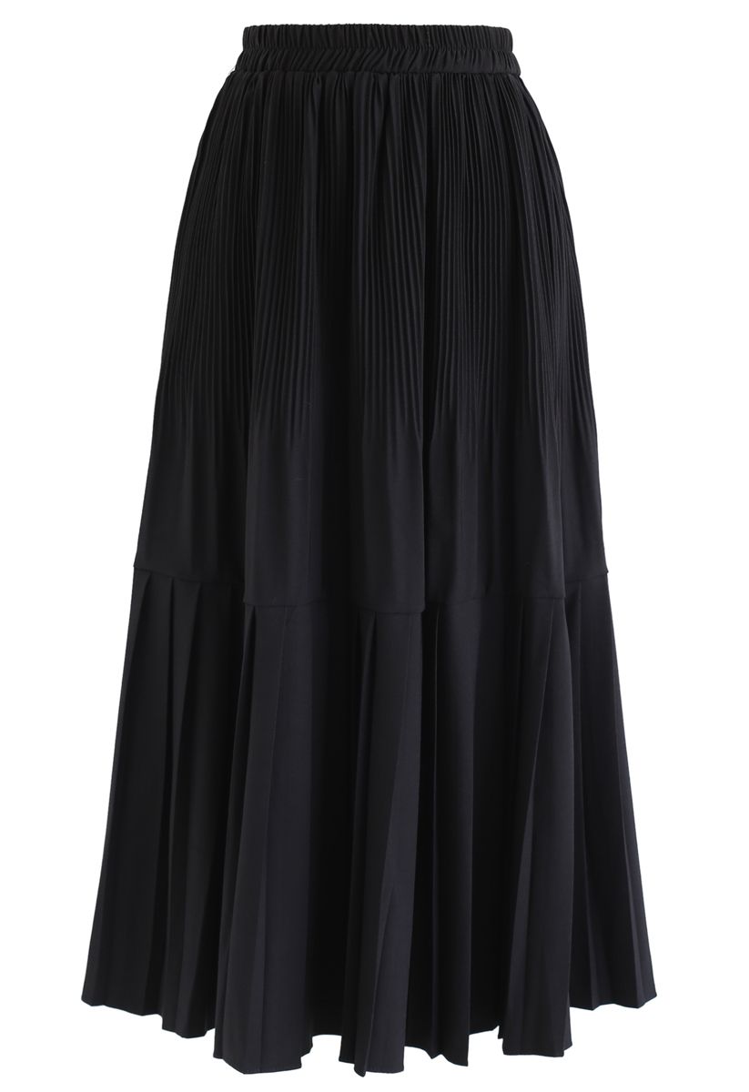 Pleated Hem A-Line Midi Skirt in Black - Retro, Indie and Unique Fashion