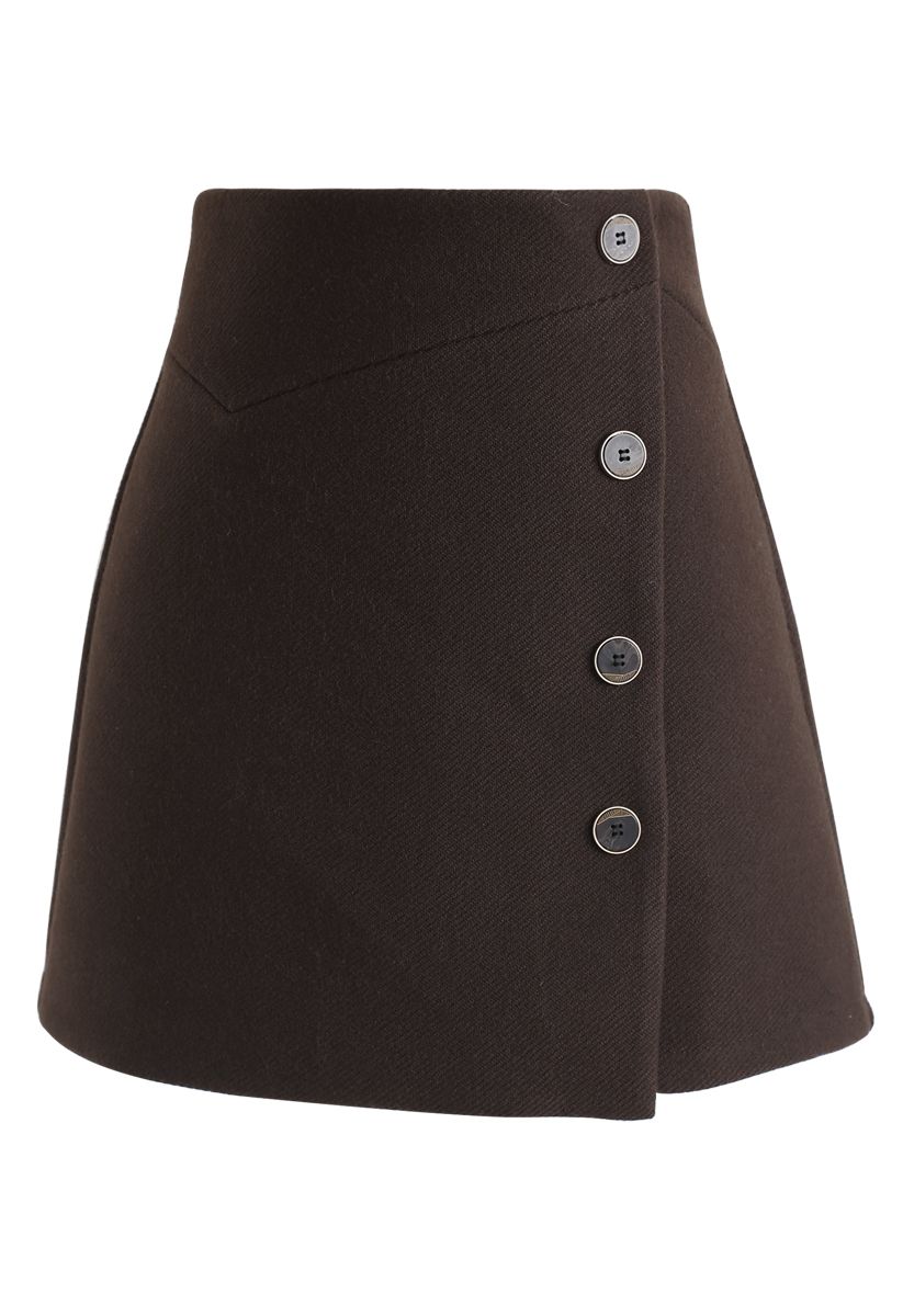 Basic Texture Button Trim Mini Skirt in Brown - Retro, Indie and Unique ...