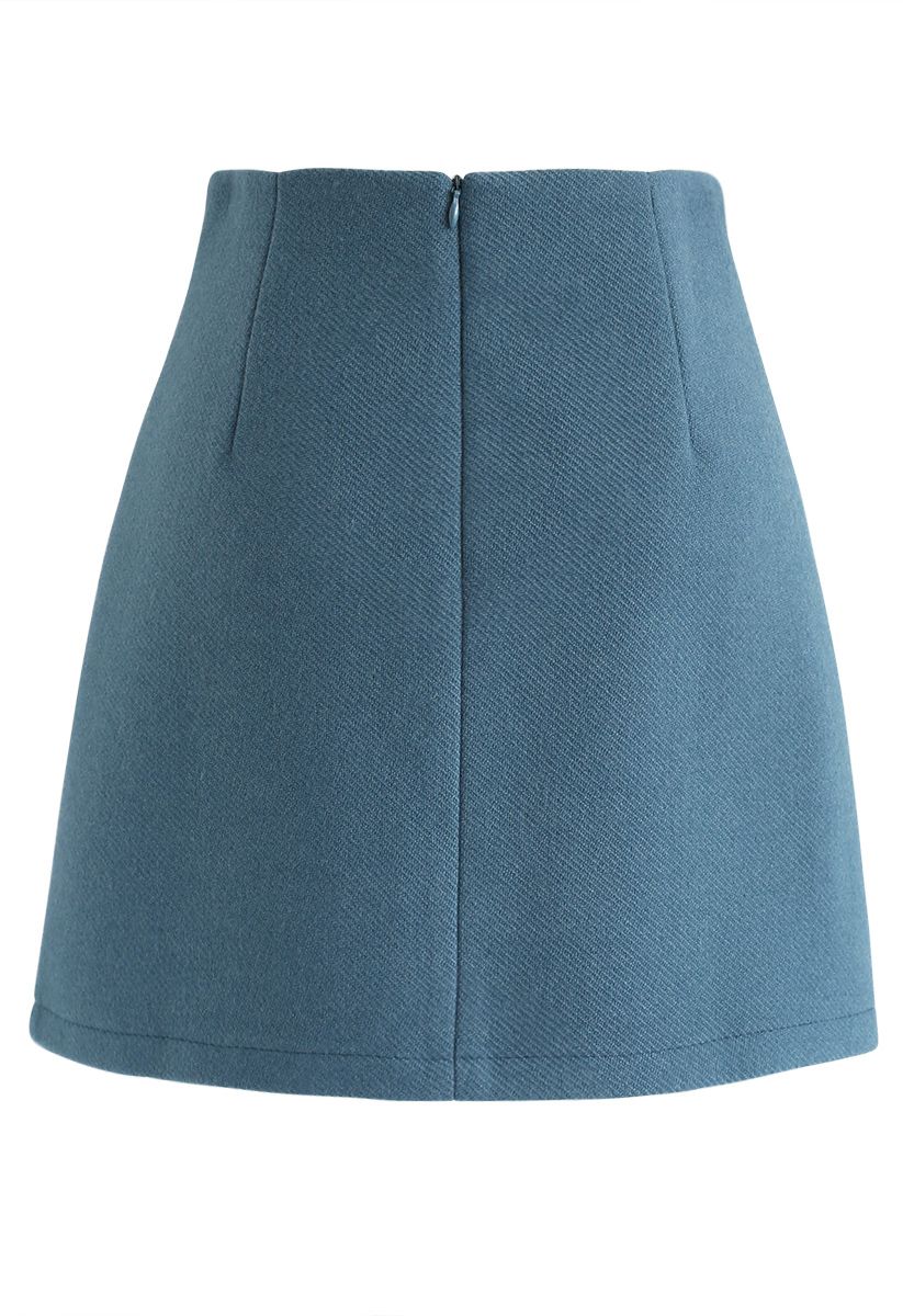 Basic Texture Button Trim Mini Skirt in Teal