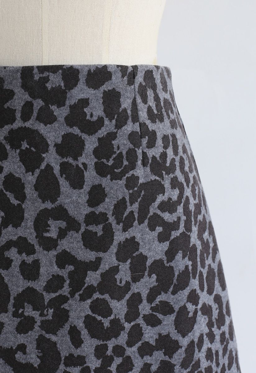 Leopard Print Wool-Blended Bud Skirt in Smoke - Retro, Indie and Unique ...